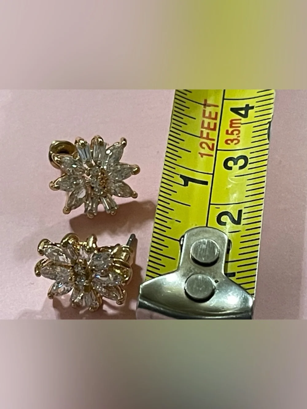 Gold Tone Clear Cubic Zirconia Pierced Earrings #9603